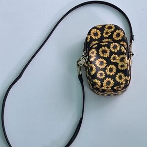 Sunflower Print Crossbody Bag With Zippered Pockets Adjustable Strap